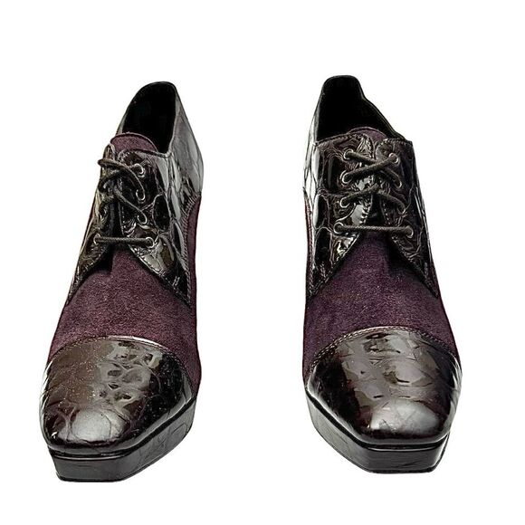 Donald J Pliner Haiden Women’s 7.5 Croc Embossed Plum Suede Oxford Heels Pumps - Picture 7 of 11